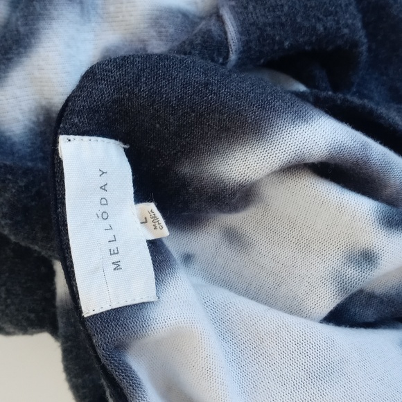 Melloday Women's Blue White Tie Dye Rayon Blend Long Sleeve Sweatshirt Sweater L - Picture 3 of 9